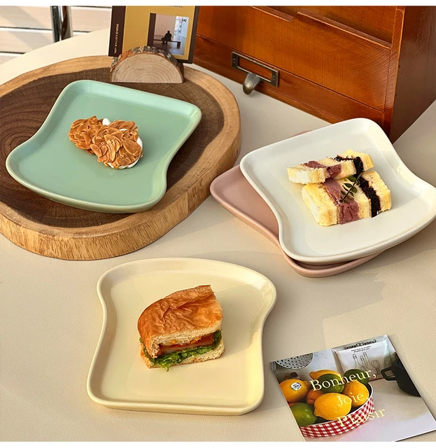 Platos De Ceru00e1mica Para Servir Ensalada De Postre Con Forma De Pan  Tostado, Plato De Desayuno Para Tartas, Bandeja De Ensalada De Pan, Plato  De