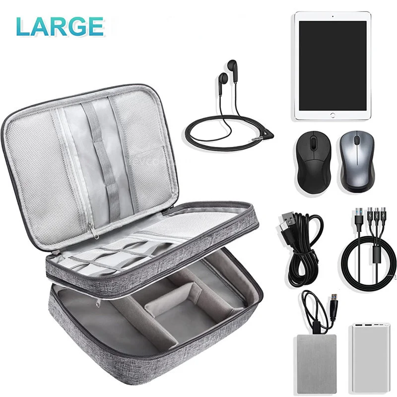 Electronic Cable Organizer Bag Waterproof Travel Storage Bag with Adjustable Divider, Shockproof Portable Double Layer Tech Bags - 3