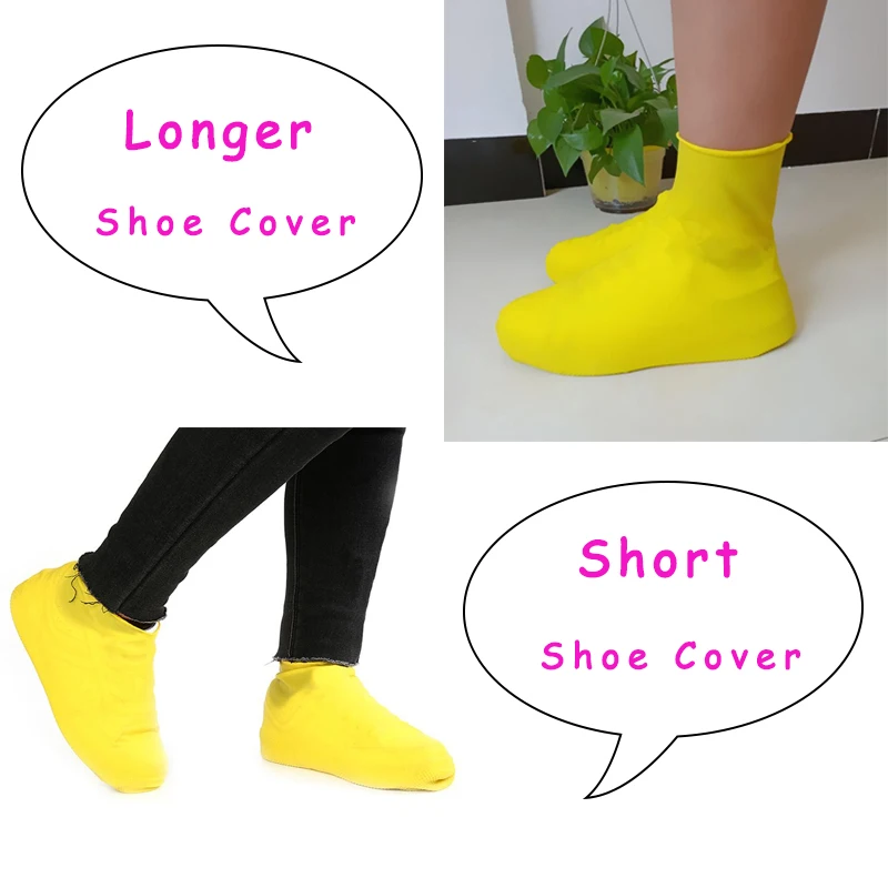 Black Waterproof Rain Shoes Covers 1 Pair Reusable Latex Slip-resistant Rubber Rain Boot Overshoes Shoes Accessories Size S/M/L