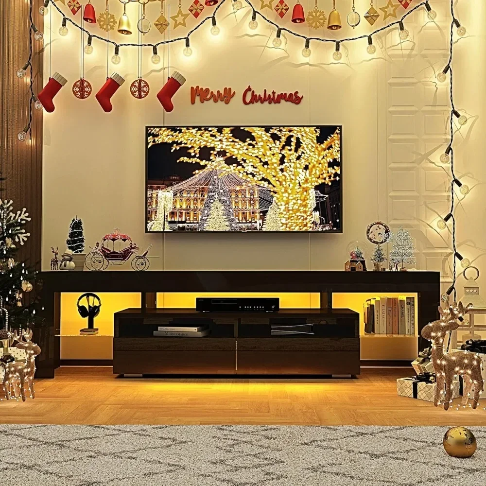 63in TV Stand 65/70 Inch TV,Modern LED TV Stand Living Room,Black Stand,High Gloss Entertainment Center Storage Drawer 2