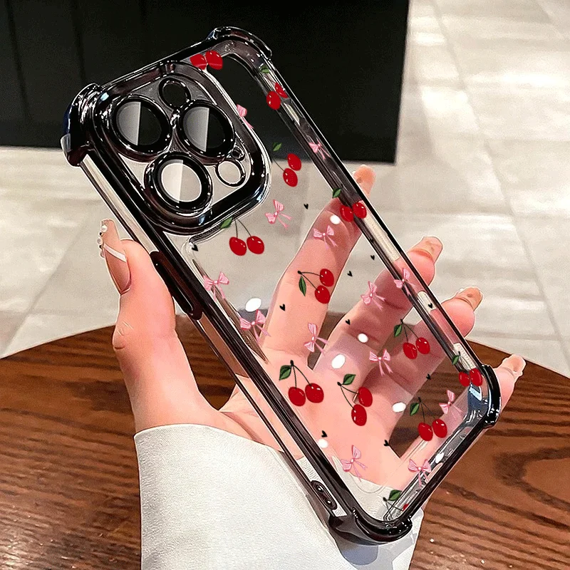 Cute Cherry Bow Tulip Luxury Plating Phone Case Cover