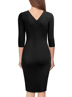 Office Lady Spring Dress V Neck Short Sleeve Dresses Women Pleat Bodycon Robe Vestido - Image 5