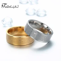 FairLadyHood Touchable Spain Scripture Bible Lord Prayer Cross Rings Never Fade Stainless Steel For Women Men Christian Jewelry 2