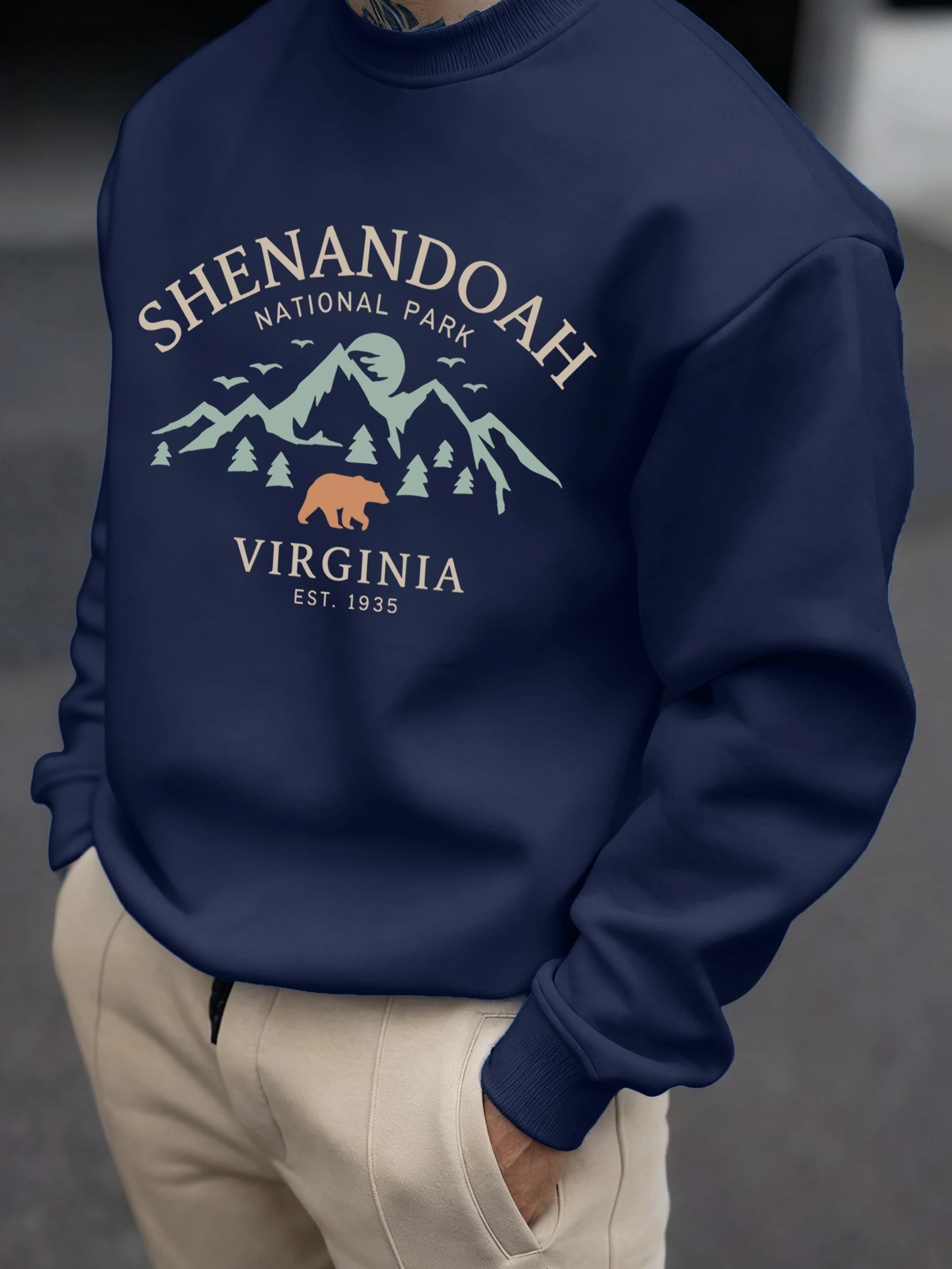 Shenandoah Virginia National Park Print Herren Pullover Vintage Warmes Sweatshirt Lässige weiche Kleidung Fleece Basic Loose Sportswear – Detail 14