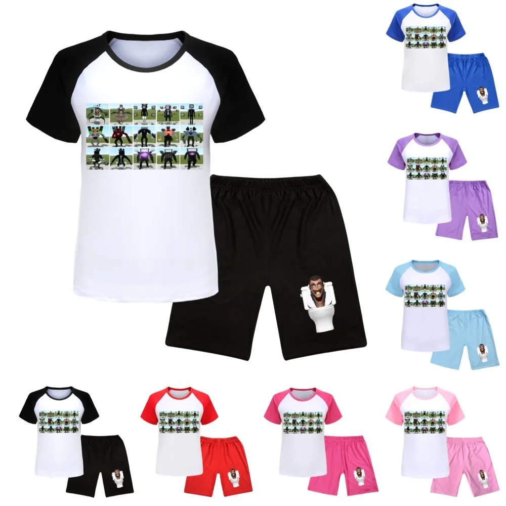 

Horrible Game Skibidi Toilet Clothes Kids Summer Outfits Baby Boys Cartoon Speakerman T Shirt + Shorts 2pcs Set Girls Sportsuits