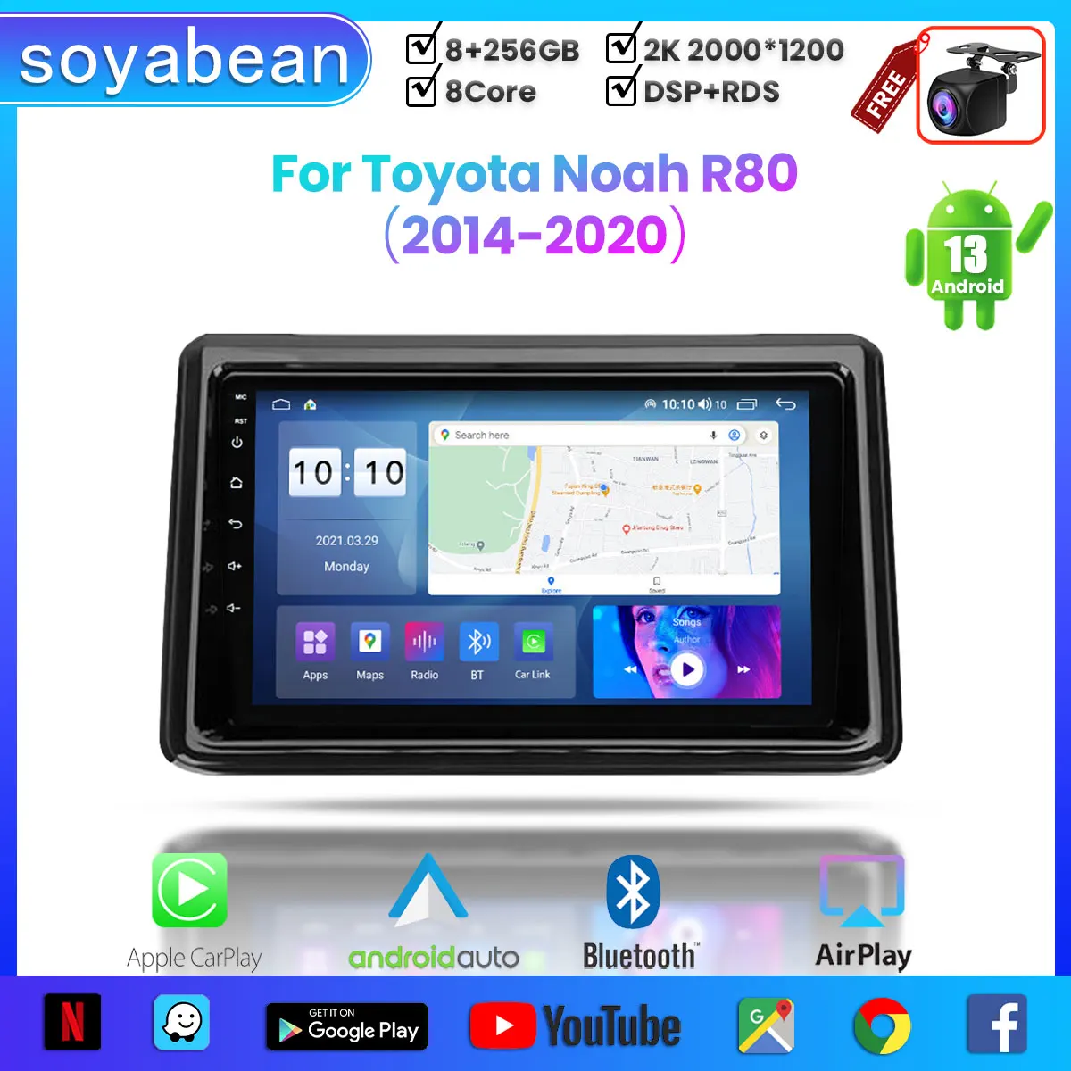 

Android 13 Car Radio for Toyota Noah R80 2014-2020, 9inch 2K Multimedia Player with 4G Carplay DSP & 2Din GPS Navigation.