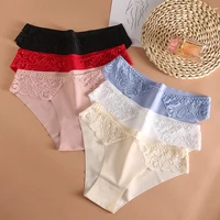 Culotte en dentelle sans couture pour femme, lingerie sexy, sous-vêtement féminin, slip élastique, caleçon à la mode, floral 4