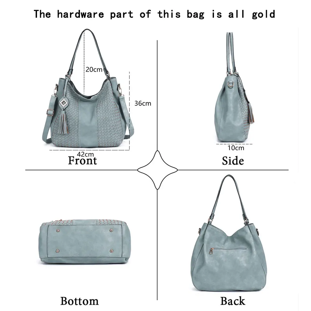 Stylish Woven PU Tote Bag with Adjustable Strap & Zipper Closure, Tassel Accent, Versatile Hobo Shoulder Handbag for Women's