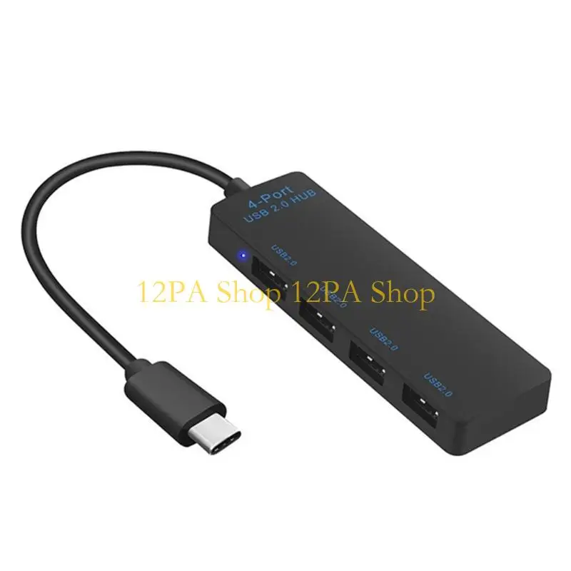 12PA USB C 허브 With4 USB 2.0 포트 480Mbps 및 다양한 전자 충전 어댑터 데이터 전송용 LED 조명