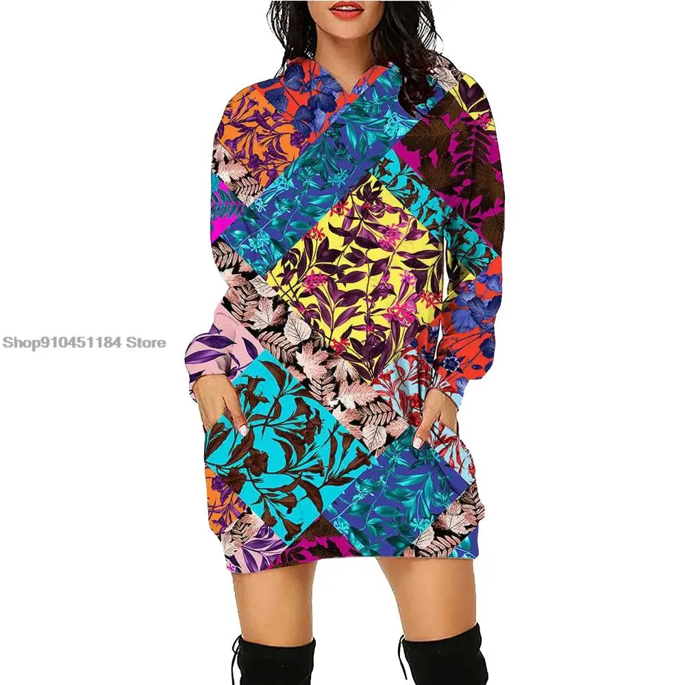 

Women's Plant Sweatshirts Vintage Hooded Dress Bohemia Daily Workout Hoodies Long Sleeve Pullover Autumn Winter Loose Tees