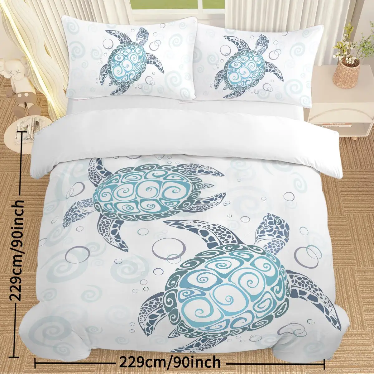 Aqua Teal Sea Bedding Set - 3PC Full Duvet Cover & 2 Pillowcases, Ocean-Themed Comforter for Beach Lovers 6