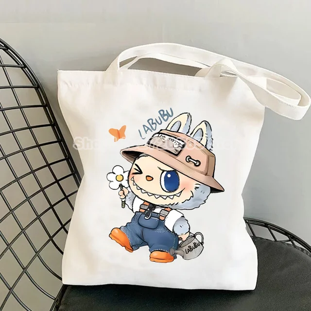 Labubu Cute Cartoon Canvas Tote Bag – Versatile Cotton Shopping & Travel Pouch for Women, Students & Commuters 2