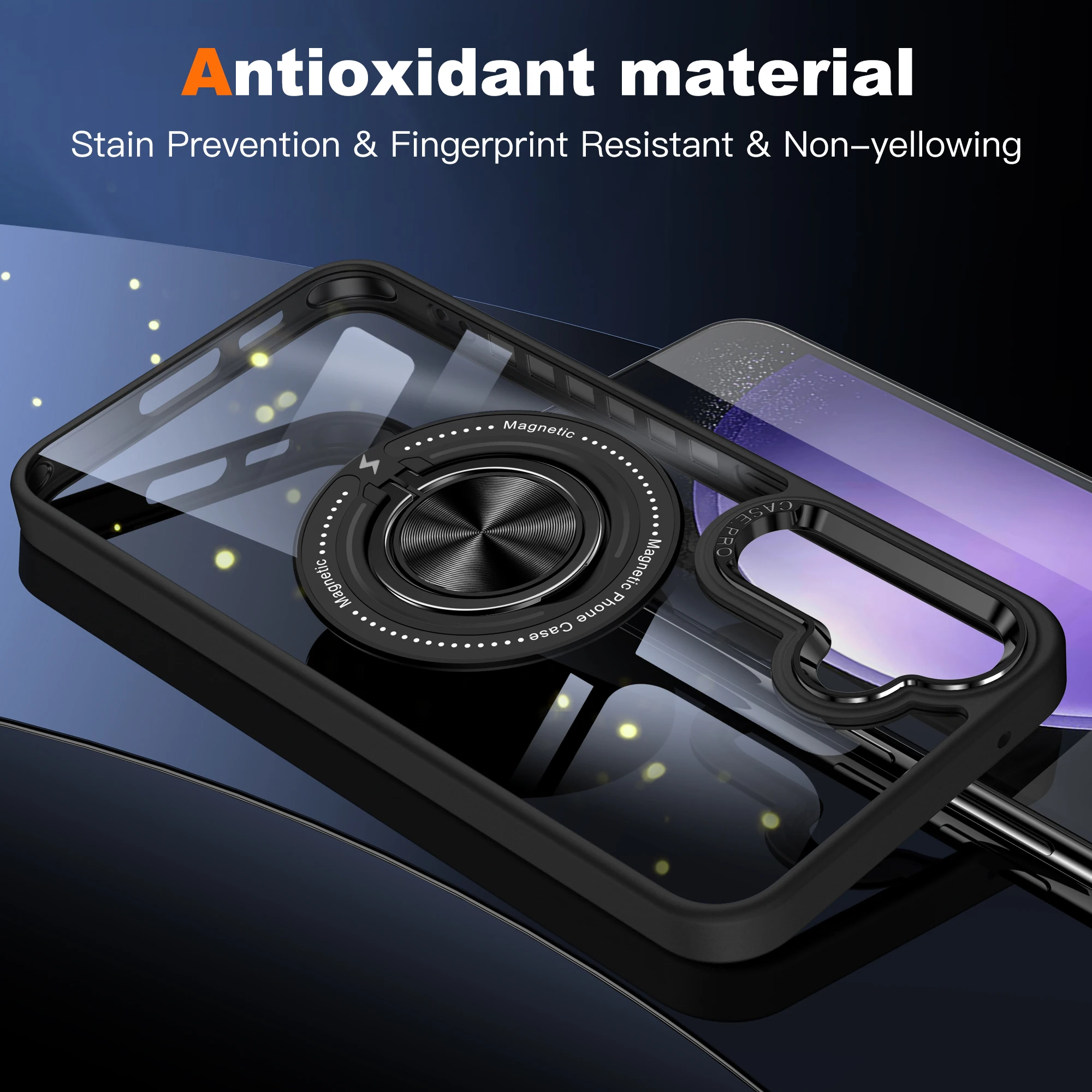 Clear Metal Ring Holder MagSafe Charging Phone Case with Shockproof Hard Cover and Metal Camera Frame
