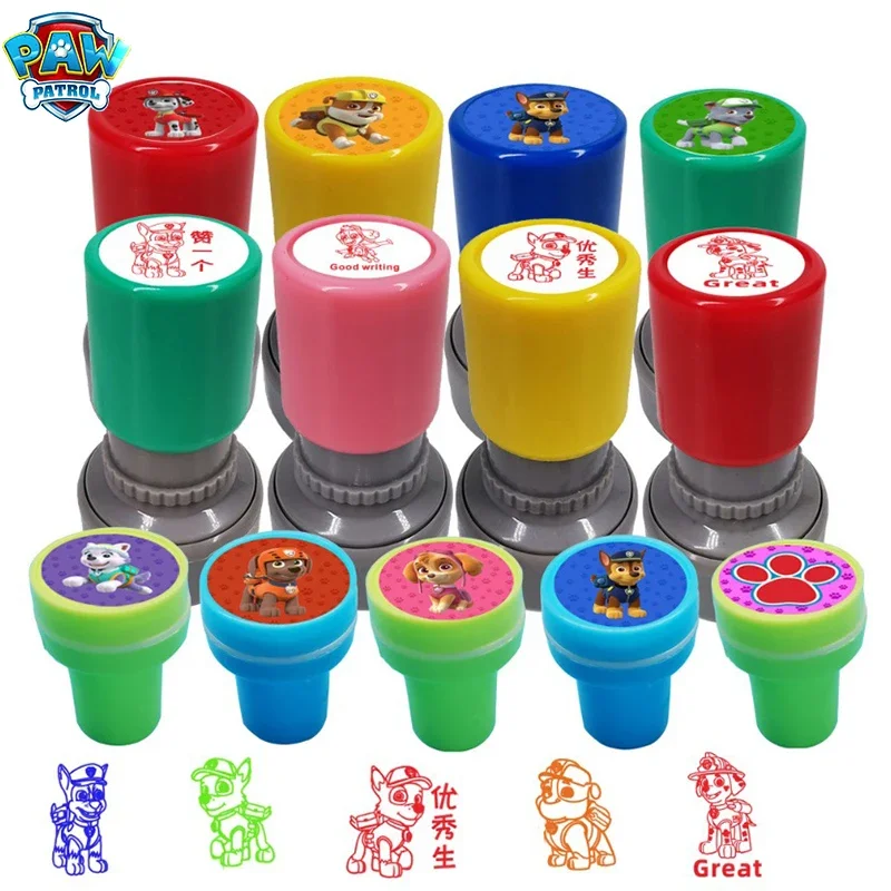 Paw Ronds Bambini Timbro Anime Figure Chase Marshall Skye Series Seal Stamp Pad Cute Cartoon Reward Stamp Kids Toy Gifts