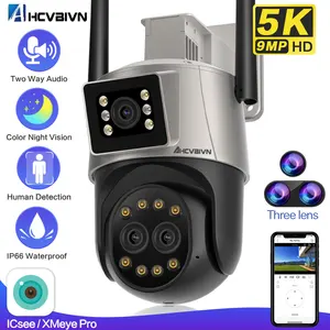 5K 9MP Two Way Audio PTZ Wifi Camera Three Lens Dual Screen Wireless Outdoor Surveillance CCTV 4K 8MP IP For iCSee Smart Home