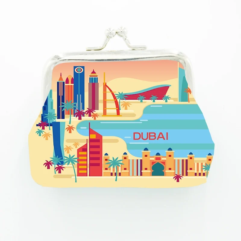 60PCS/Lot Customized  PU Leather Coin Purse Full-Color Printing Badge Wallet Logo Artist Designer Dubai Souvenir Wholesale Bag