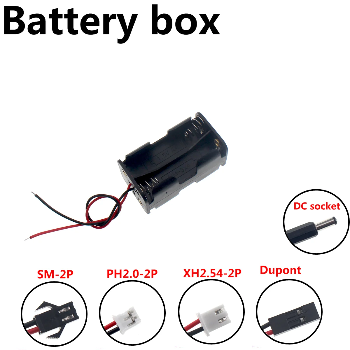 5PCS DIY 4x AA Battery Holder Storage Box Case with DC 5.5x2.1mm XH2.54 PH2.0 SM-2P Power Plug back to back