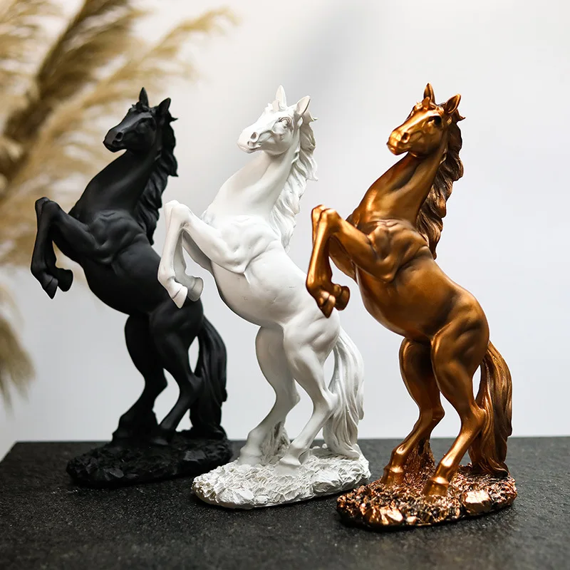 

Golden White Black Horse Figure Resin Statue Nordic Ornaments for Figurines for Interior Sculpture Room Home Office Decor