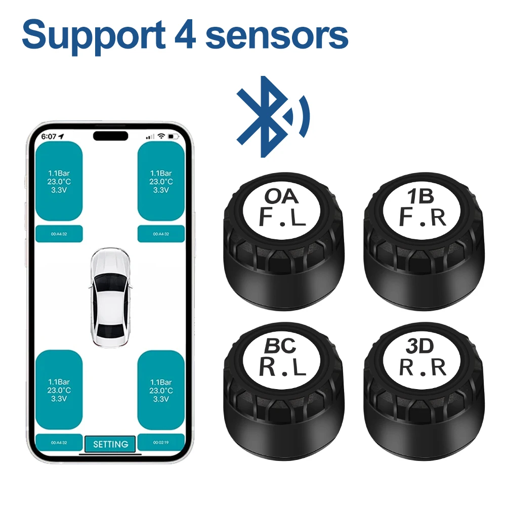 Car Motorcycle Tire Pressure Monitoring System Waterproof Tire Pressure Temperature Sensor Smart Bluetooth 5.0 For Android IOS,motorcycle tire pressure monitor,car tire pressure monitor,car tire pressure sensor