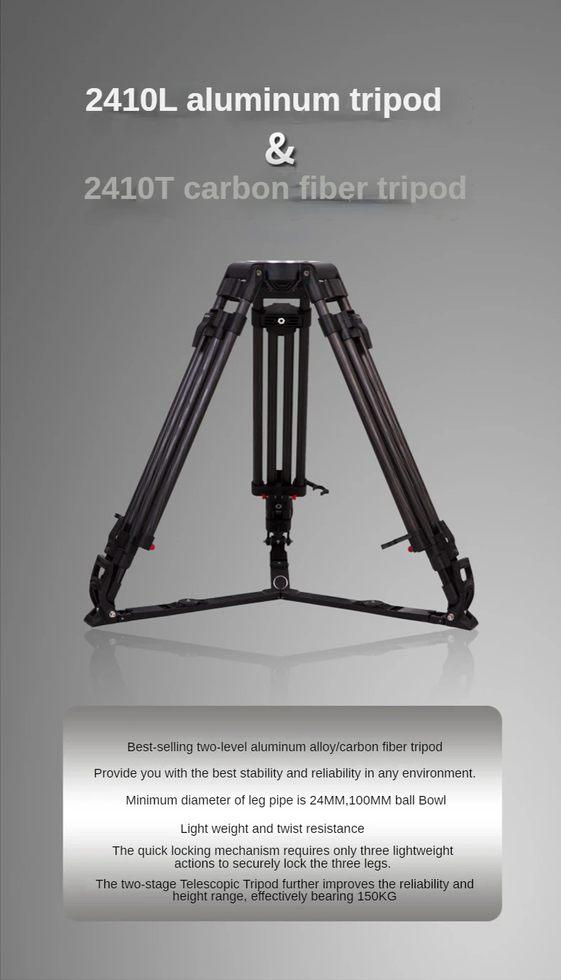 V20L / V20T PRO Heavy Duty Carbon Fiber/Aluminum Video Camera Tripod with 100mm