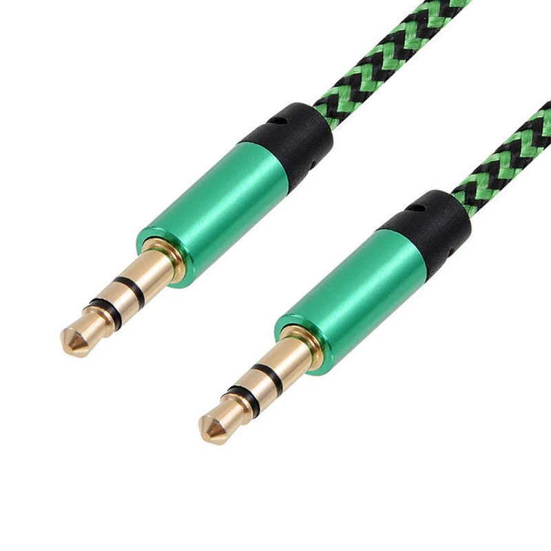 Câble audio mâle à mâle en nylon, jack de 3.5mm à 3.5mm, couleur or, pour voiture, longueur 1m