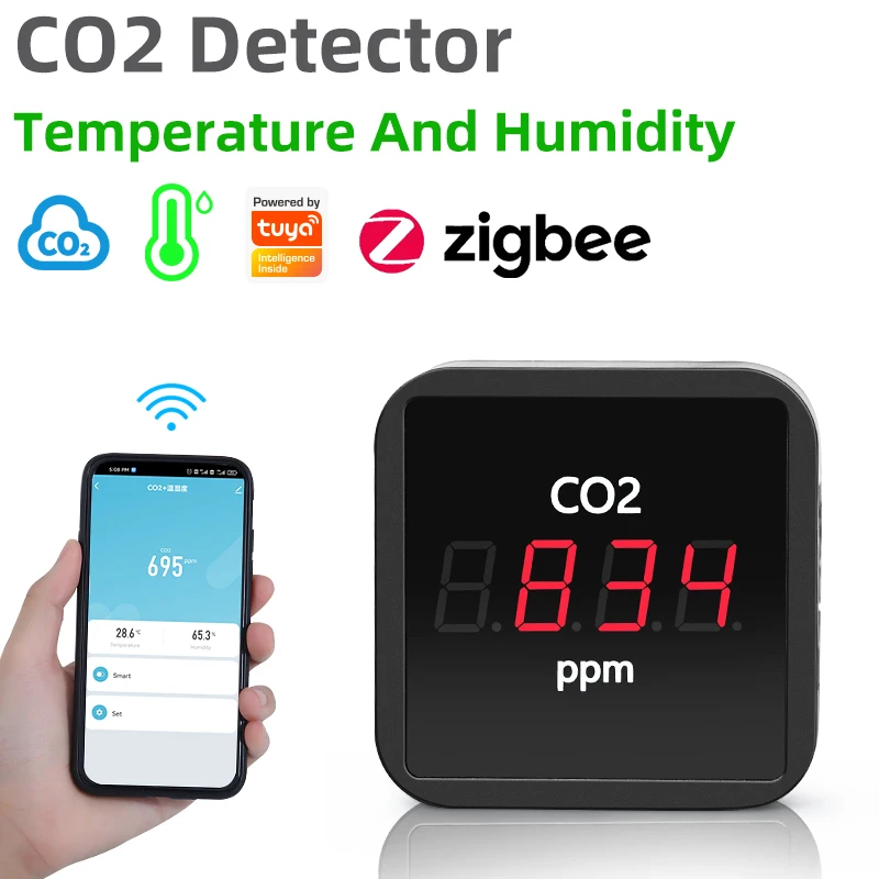 Tuya ZigBee Temperature Humidity Monitor NDIR Carbon Dioxide Detector Greenhouse CO2 Sensor With Smart Life APP 2023 tuya wifi smart air box air quality monitor formaldehyde co2 voc gas detector sensor alarm temperature humidity sensor