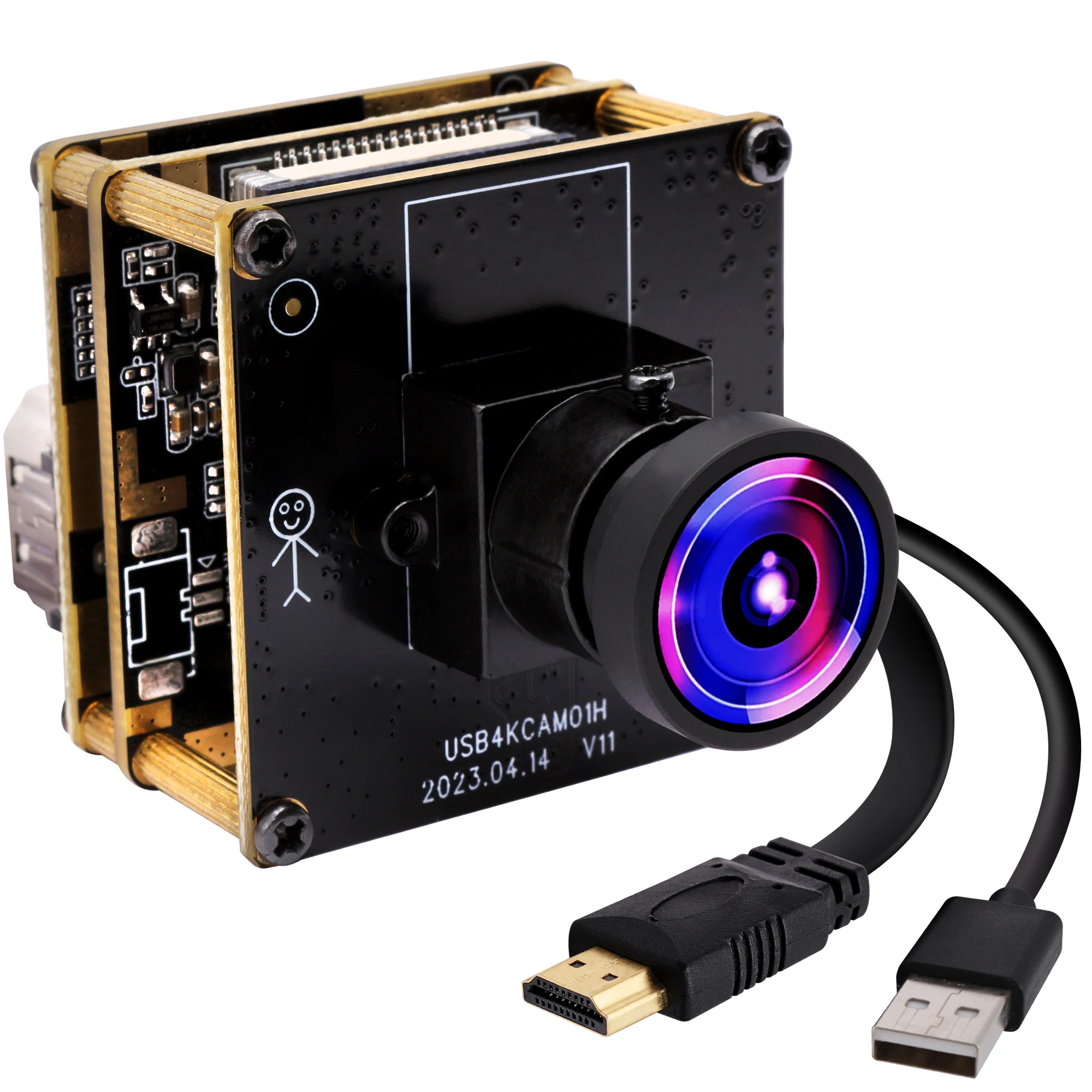 ELP 4K 카메라 모듈, USB 2.0 및 HDMI 출력, 2X 디지털 줌, 120 도 왜곡 없음, H.264 4K 30FPS USB 카메라