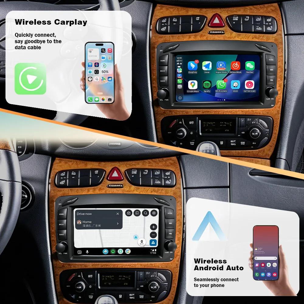 AUTOTOP Pantalla de radio para coche con sistema Linux de 7 pulgadas para Mercedes Benz CLK W209 C209 W168 W203 W463 Vito 1998-2006, CarPlay inalámbrico, Android Auto, radio para coche, pantalla táctil, monitor multimedia, navegación GPS, unidad principal estéreo, WiFi 3