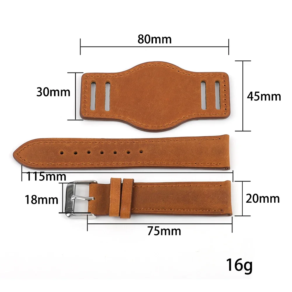 Genuine Cowhide Retro Leather Watch Band with Mat Bund Strap