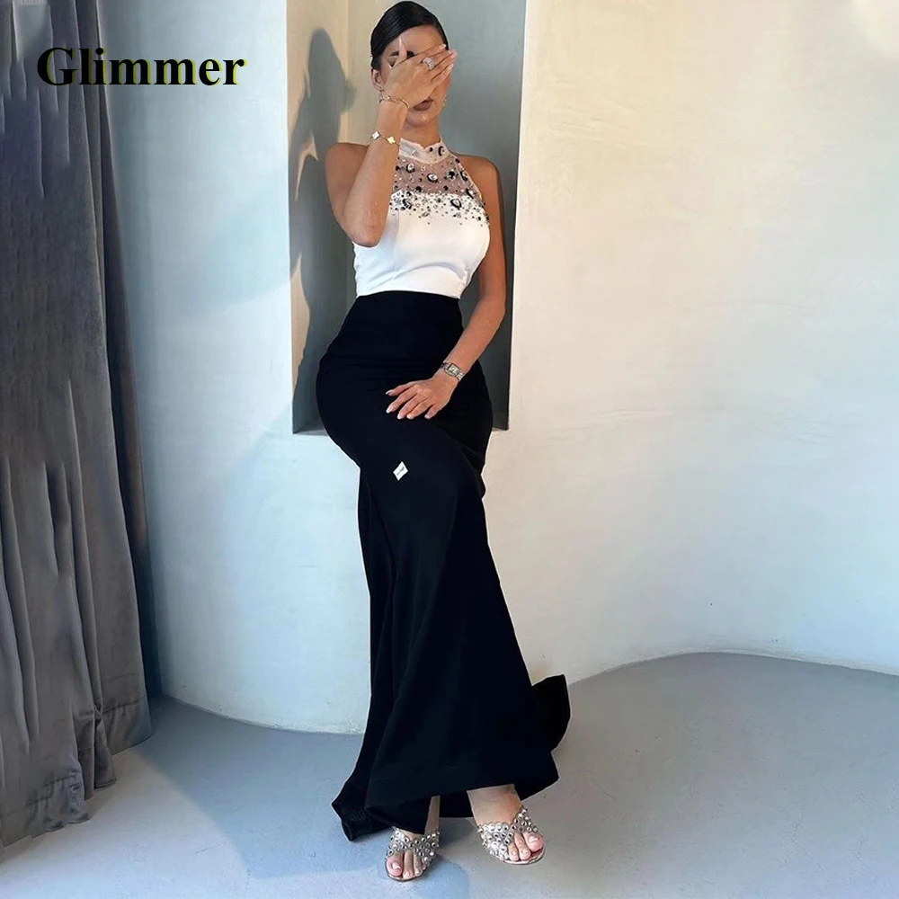 

Glimmer Classic Mermaid Prom Dresses High Neck Rhinestones Satin Sleeveless Pleat Drop Shipping Vestidos De Festa Customised