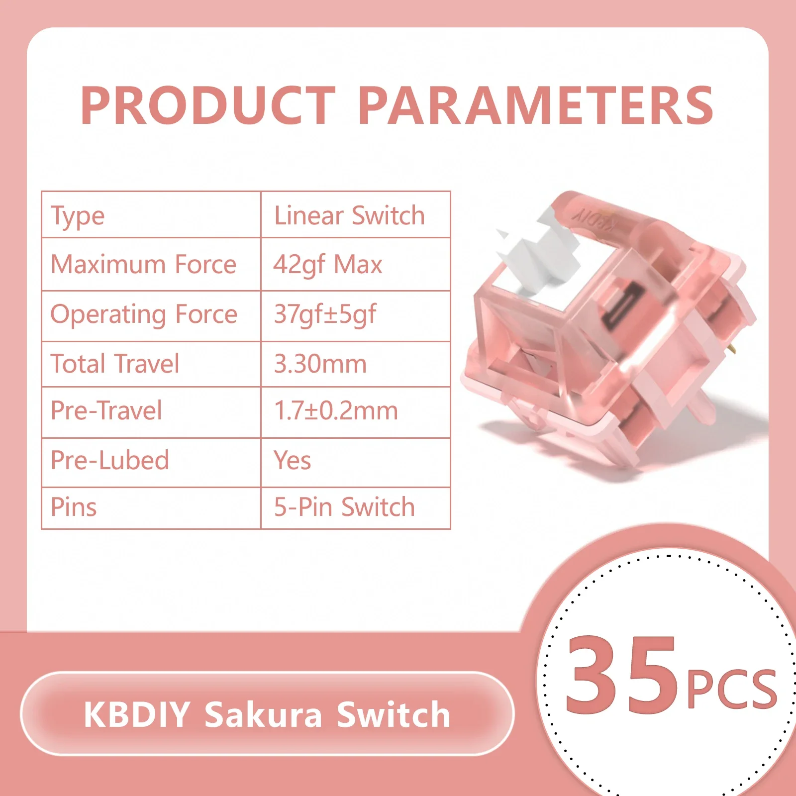 Switch ピンク KBDiy Sakura Switch Linear Switches 37g for Gaming Mechanical