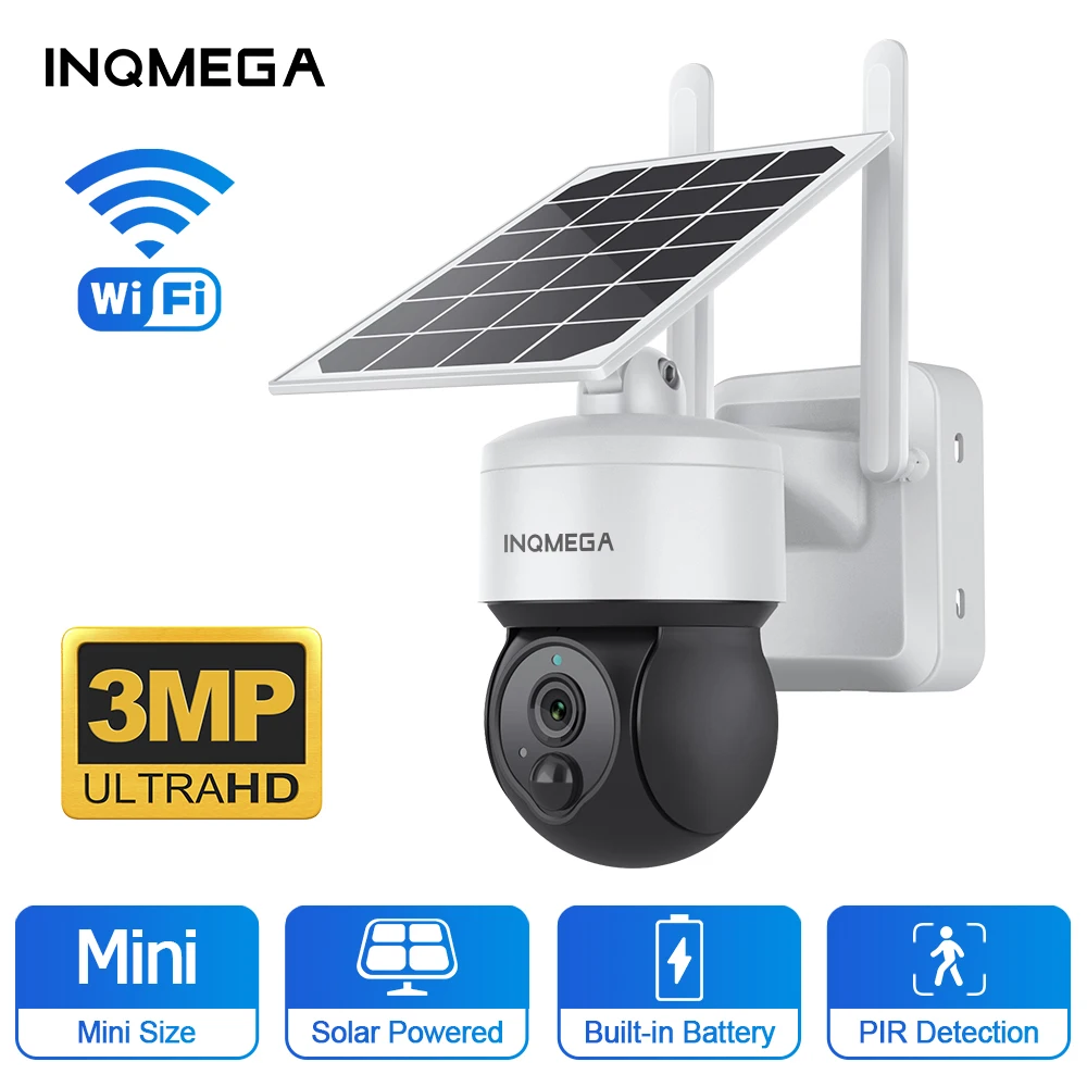 INQMEGA WIFI/4G 3mp HD Outdoor camera Mini Solar Battery PTZ Camera 12000mAh IP66 Wireless 2 Way Talk Detect Surveillance Camera