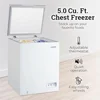 5.0 Cu. Ft. Chest Freezer Adjustable Thermostat Quick Freezing System Removable Basket LED Lights Low Noise Front Defrost Drain 2