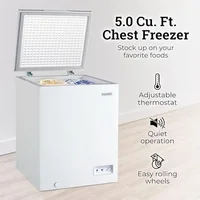 5.0 Cu. Ft. Chest Freezer Adjustable Thermostat Quick Freezing System Removable Basket LED Lights Low Noise Front Defrost Drain 2