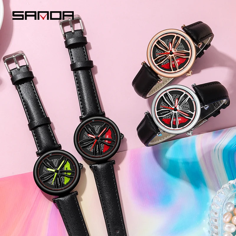 SANDA Women Watch Genuine Leather Strap 30M Waterproof 360° Rotating Dial Women Fashion Racing Watch Sports Watches Reloj Mujer