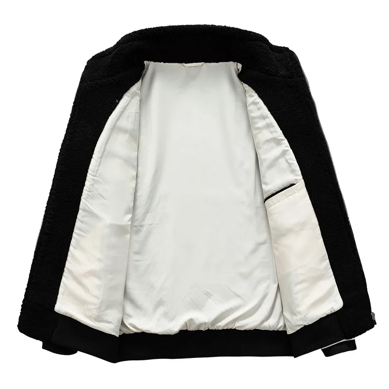 Bomber Fleece Jacket Men Zippered Jacket Winter Thicked Embroider Granular Cashmere Parkas Warm Cotton-Padded Jacket Fashion
