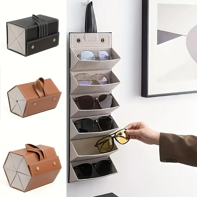 1pc-Portable Glasses Case Cover PU Leather 5 Pairs of Sunglasses Holder Box Eyeglasses Storage Box Magnet Switch PU Bag