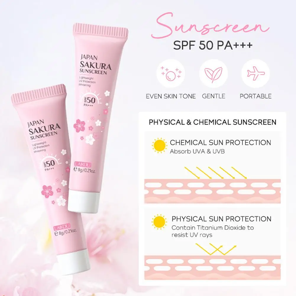 Sakura Skin Care Set - Cleanser Serum Eye Cream Facial Cream  Sunscreen Travel Kit for Women