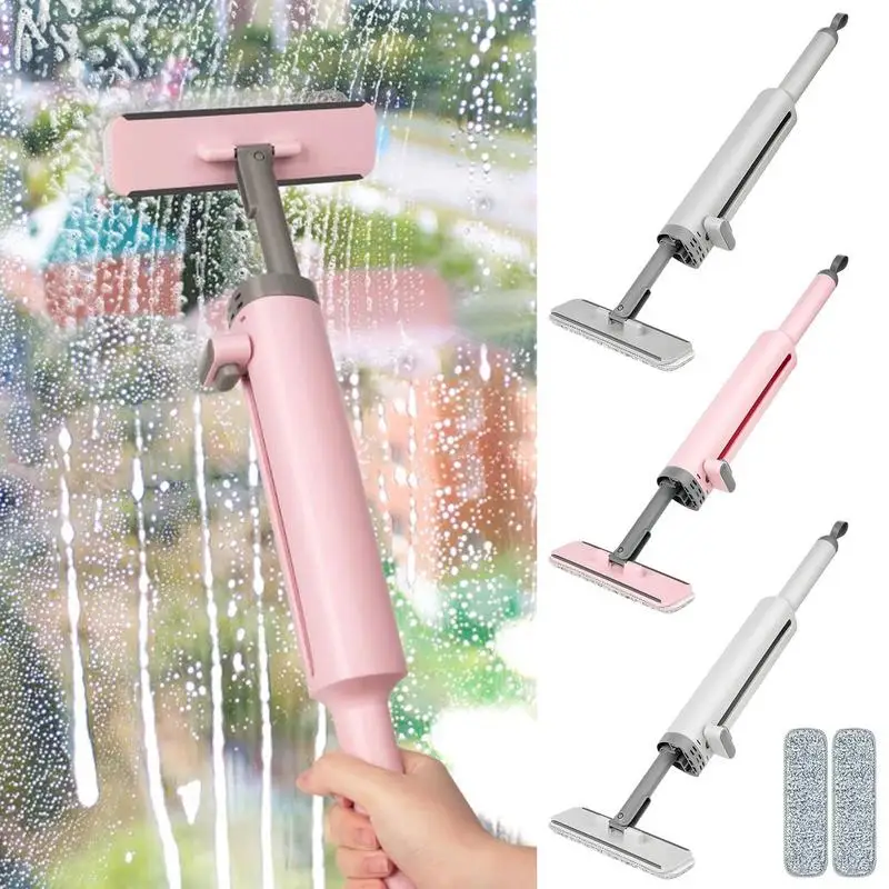 

3 In 1 Hand Free Automatic Cleaning Mop With Crevice Brush And 2 Reusable Microfiber Pads Rotatable Flat Squeeze Scrubber