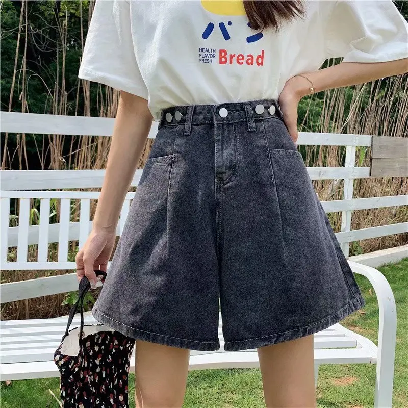 Large Size Leisure Denim Shorts  Female Summer Capris High Waisted Loose Fitting Large Size White Shorts Tide Jeans Commuting
