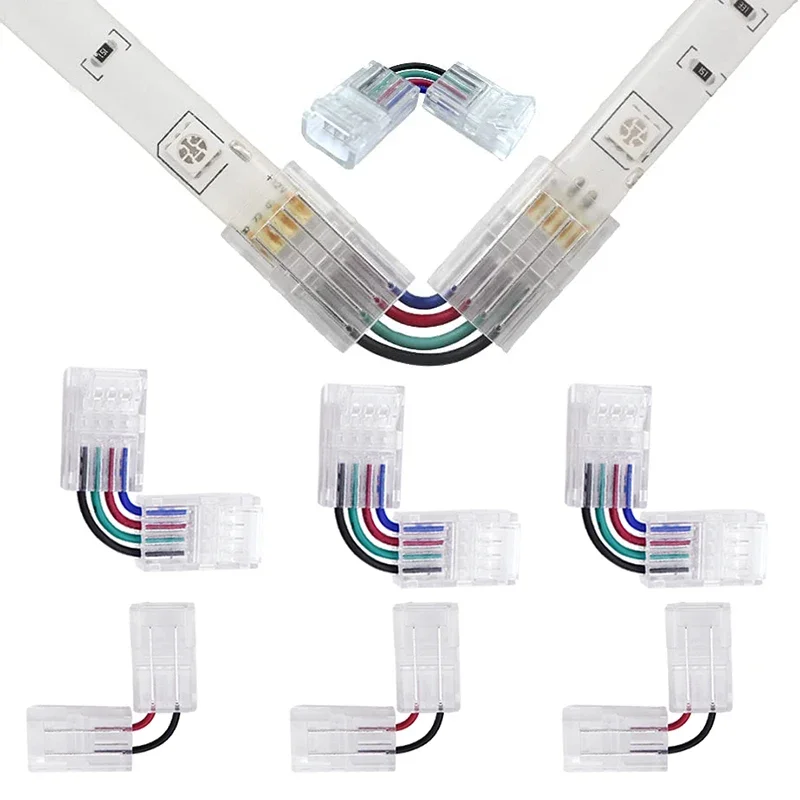 8 มม.10 มม.กว้าง LED Strip มุมขวา 2pin 3pin 4pin Solder-ฟรีคริสตัลตัวเชื่อมต่อสําหรับ COB 5050 2835 WS2812B WS2812 Strip มุม 1