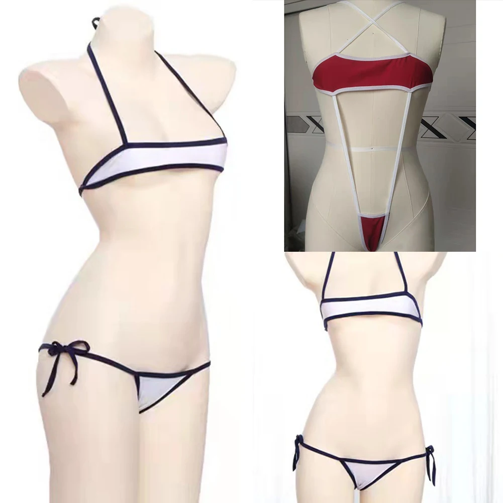 Women Sexy Micro-Bikini Set Solid Color Transparent Straps Halter Neck Swimsuits Swimwear Summer Beachwear Female Biquini bikini set women swimwear bikini swimsuit