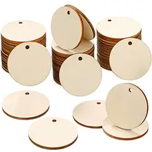 50Pcs Natural Unfinished Round Wood Slices with Hole Discs Blank Signs Crafts for Wedding Party Gift Christmas Home Decor