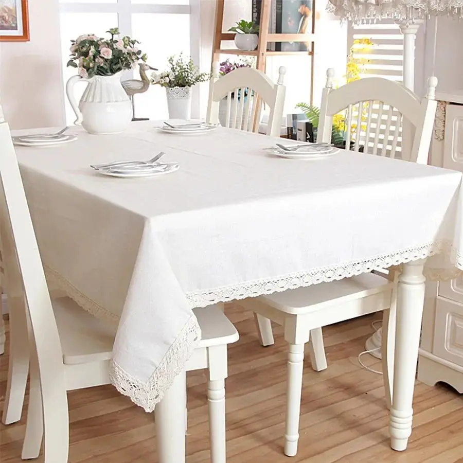 

Polyester Linen Lace Edge Tablecloth, Rectangular Tassels, Dust-Proof Table Cover, Kitchen Dinning Table, Home Decor