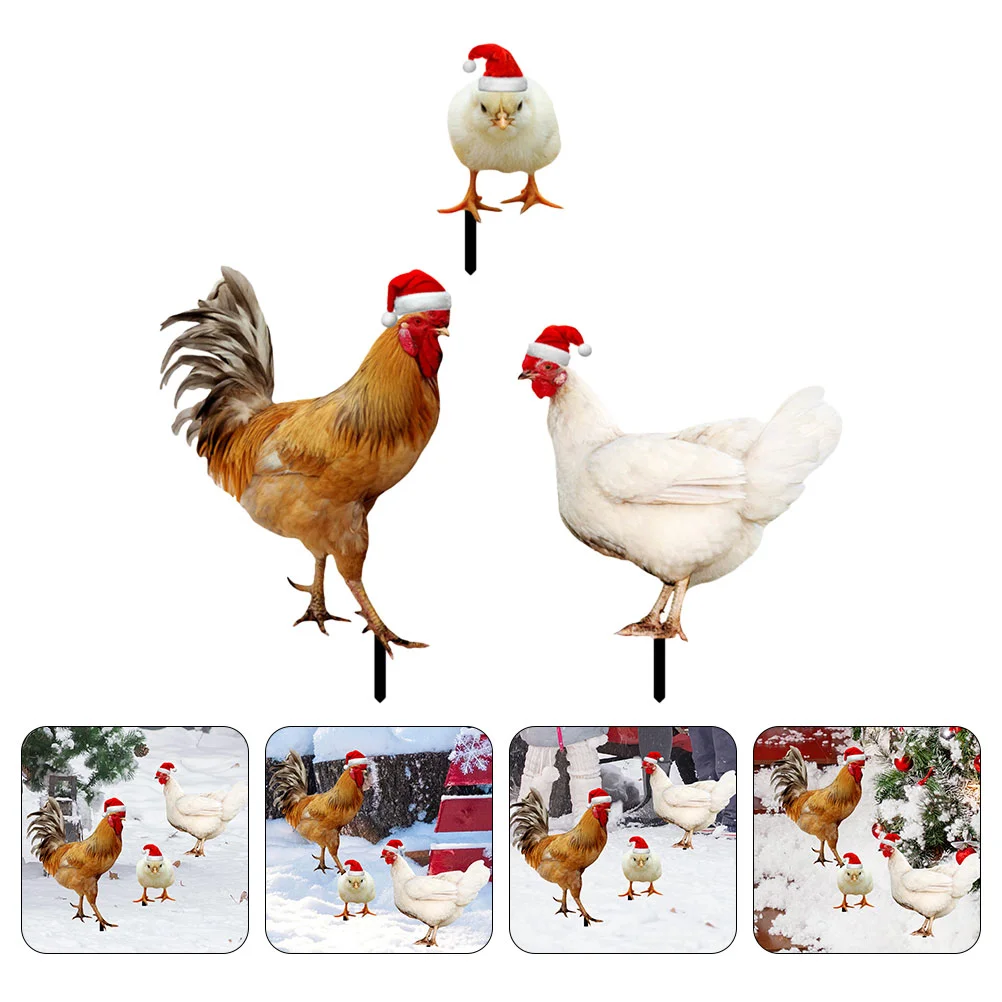 

3 Pcs Christmas Decorations Decorative Garden Stakes Insert Card Ornament Chicken Sign Ornaments Acrylic
