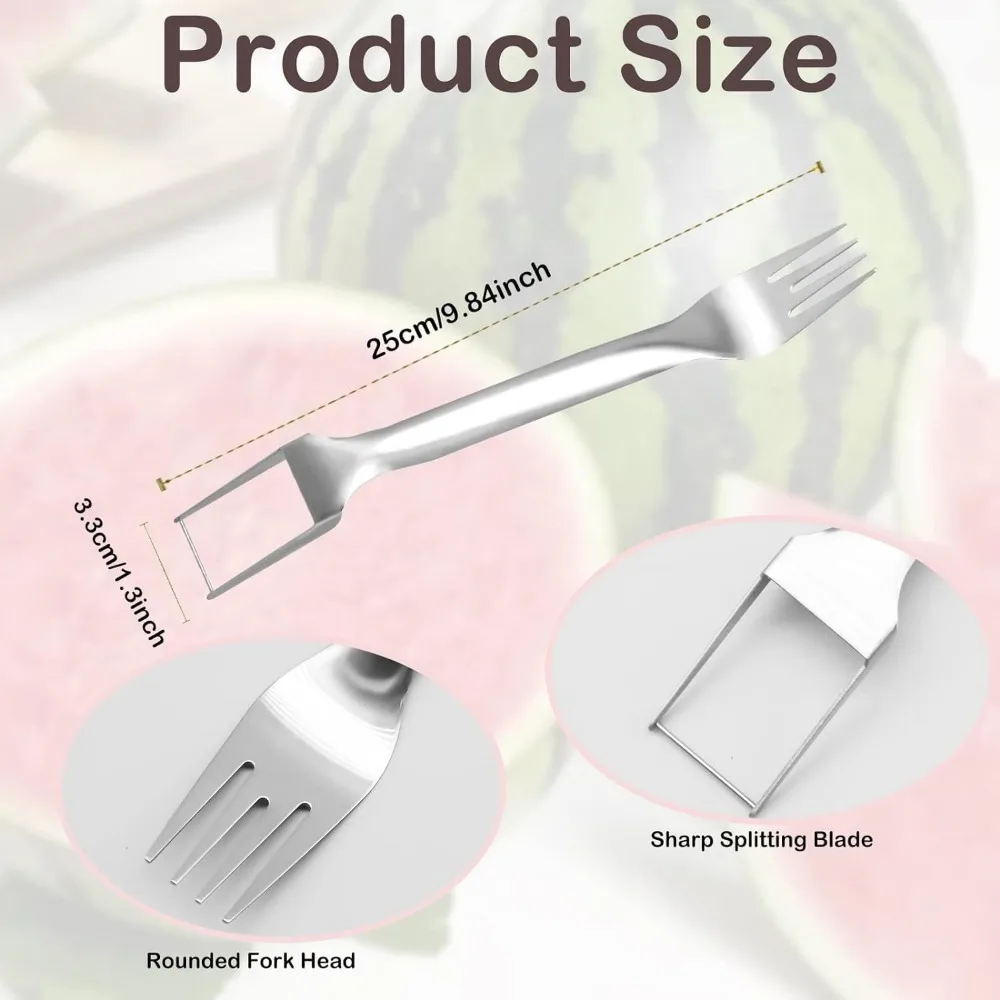 2-in-1 Stainless Steel Fruit, Portable Watermelon Fork Watermelon Cutter Slicer Tool Fruit Forks for Home Camping Kitchen (2PCS)