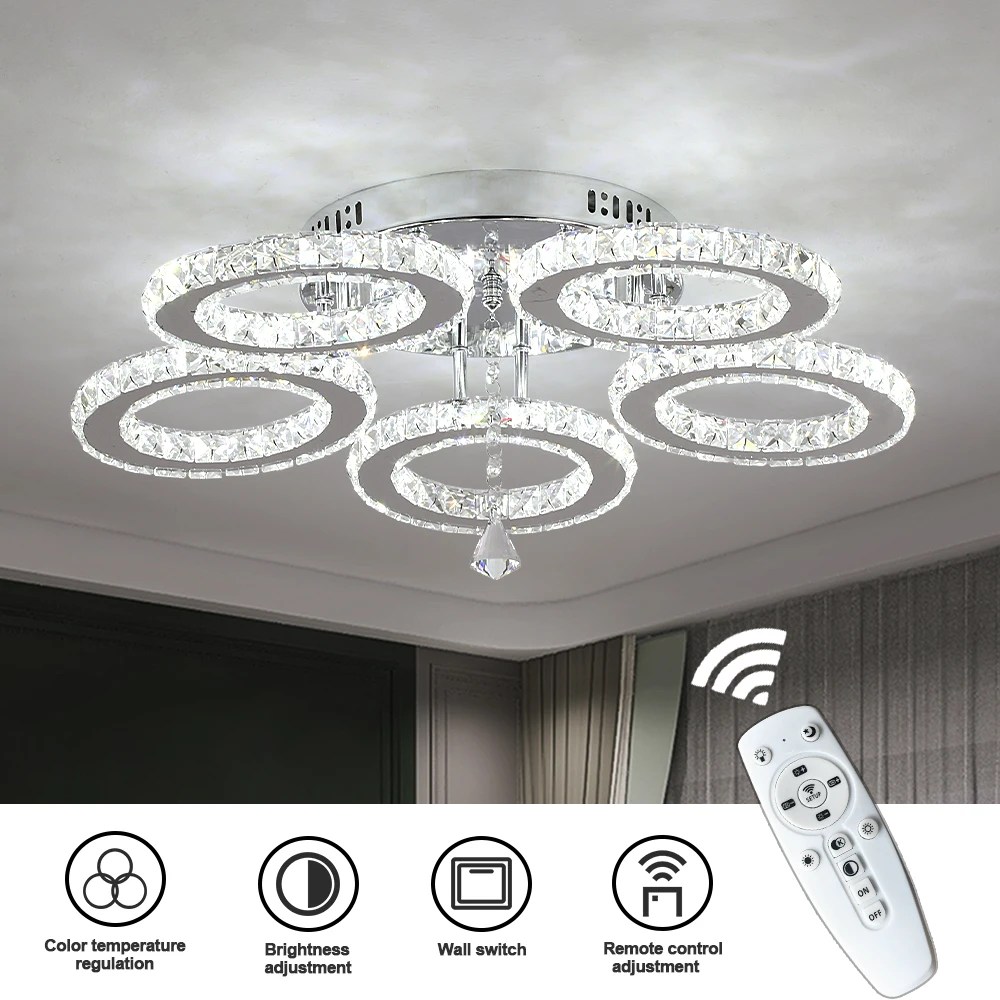 Modern Led Chandelier K9 Crystal Ceiling Lamp Fixture Bedroom Living Dining Room Pendant Light Lustres Home Decor Plafonnier Lum