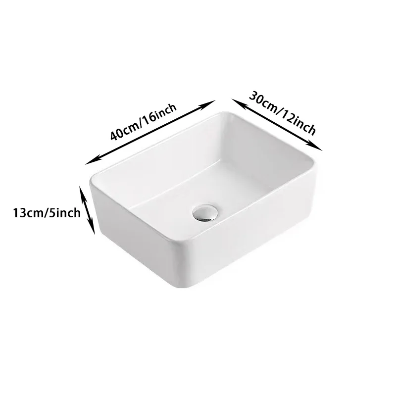 Vessel Sink Rectangular 16"x12" Modern White Bathroom Sink Rectangle Above Counter Porcelain Ceramic Vessel Vanity Art Basi, bathroom sink