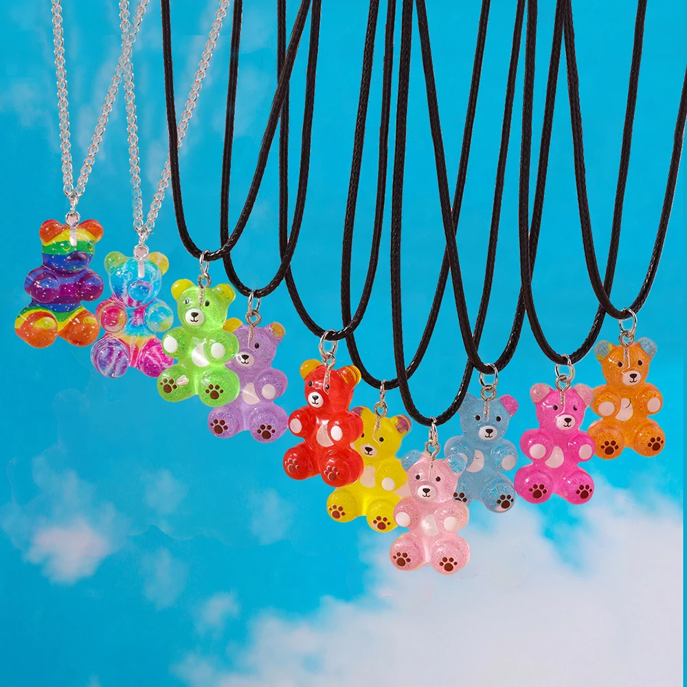 Aihua neue große Süßigkeiten Farbe Gummibärchen Halskette für Frauen Kinder kreative Harz Bär Anhänger Halskette Ohrring Geburtstag Schmuck Geschenke