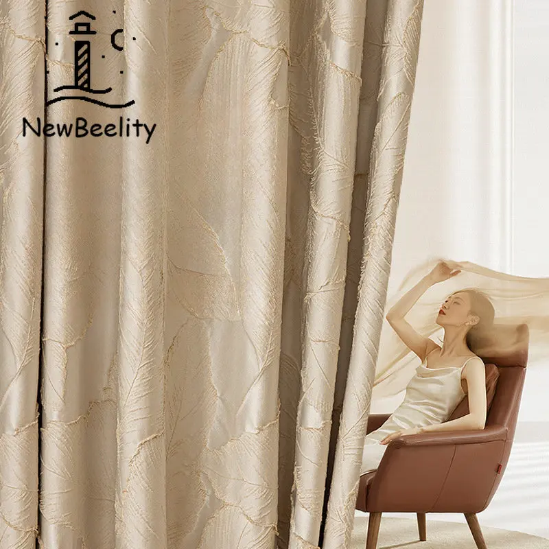 

Send Shaped Light Luxury American Embossed Curtains for Living Dining Room Bedroom Gold Leaf High Precision Blackout Curtain
